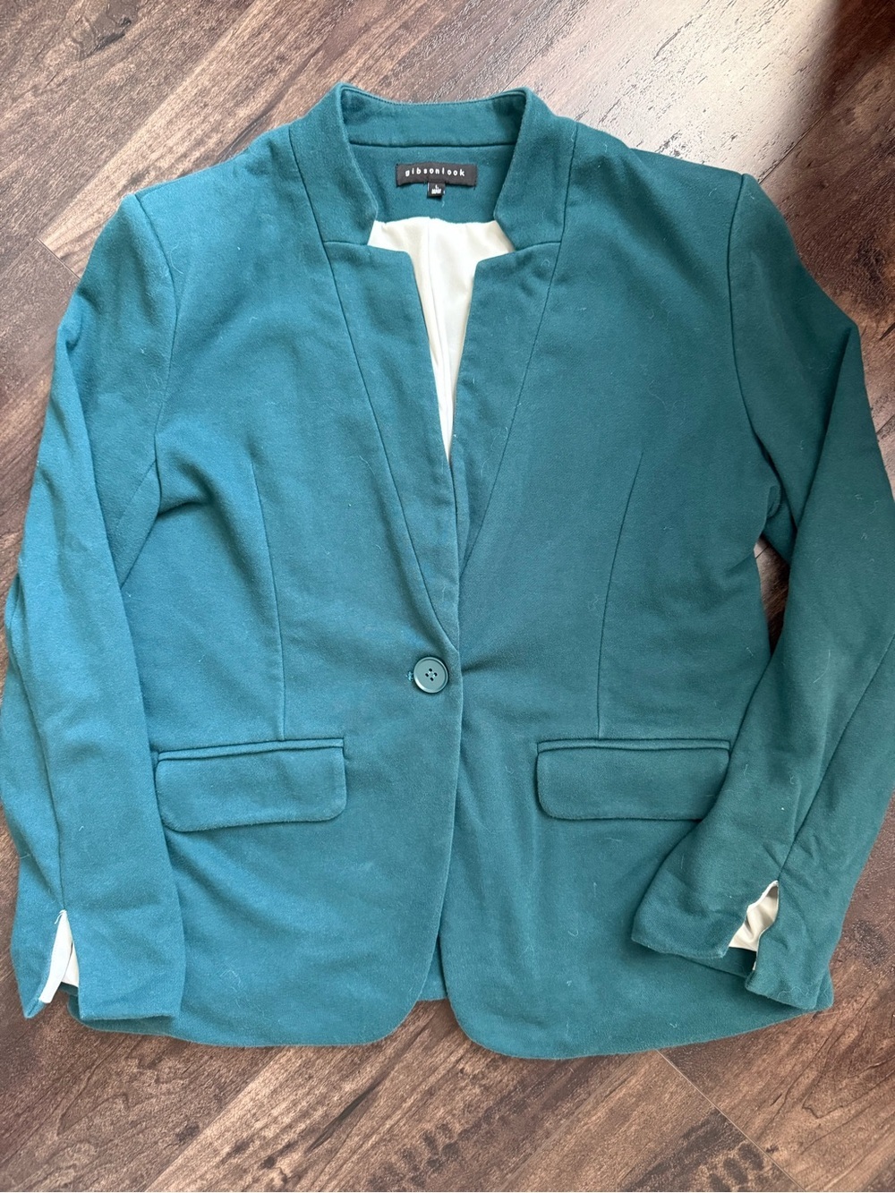 Gibsonlook Teal Peacock Knit Blazer One Button Career Office Jacket Large